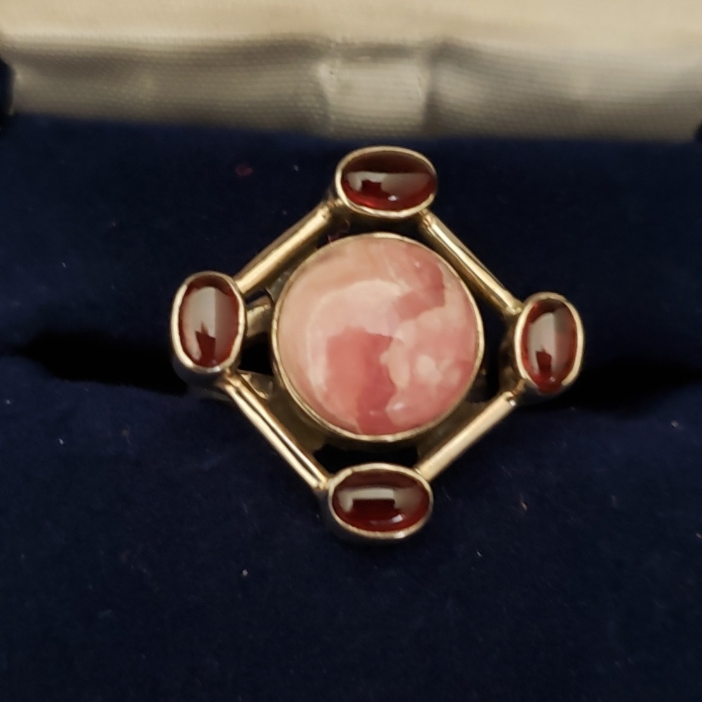 Sterling silver Rhodochrosite with garnet ring.